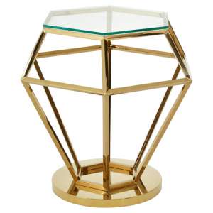 Algorab Clear Glass Diamond Small Side Table In Gold Finish