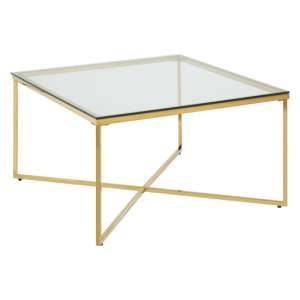 Algorab Clear Glass End Table With Gold Finish Cross Base