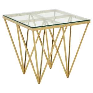 Algorab Clear Glass End Table With Gold Finish Spike Design