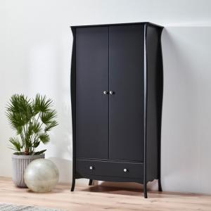 Alice Wooden Wardrobe In Black With 2 Doors And 1 Drawer