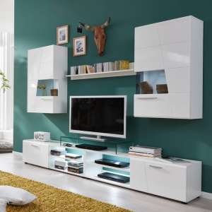 Alison Living Room Set In White With High Gloss Fronts And LED