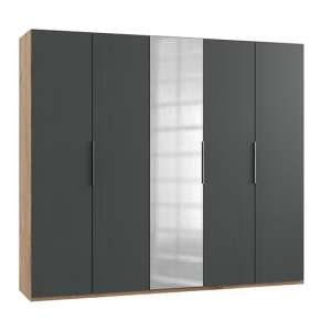 Alkes Mirrored Wardrobe In Graphite And Planked Oak With 5 Doors