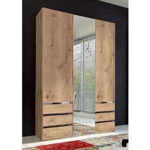 Alkes Mirrored Wardrobe In Planked Oak With 3 Doors 6 Drawers