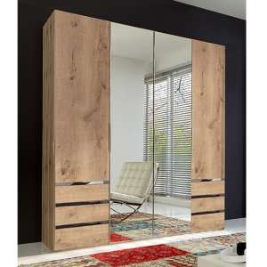Alkes Mirrored Wardrobe In Planked Oak With 4 Doors 6 Drawers