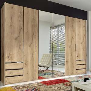 Alkes Mirrored Wardrobe In Planked Oak With 6 Doors 6 Drawers