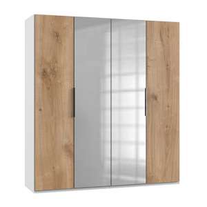 Alkes Mirrored Wardrobe In Planked Oak And White With 4 Doors