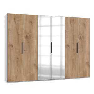 Alkes Mirrored Wardrobe In Planked Oak And White With 6 Doors