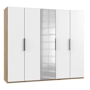 Alkes Mirrored Wardrobe In White And Planked Oak With 5 Doors