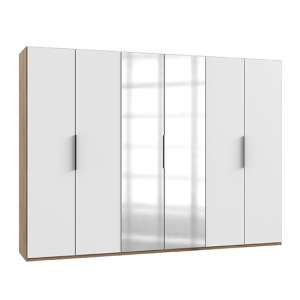 Alkes Mirrored Wardrobe In White And Planked Oak With 6 Doors