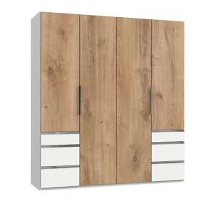 Alkes Wardrobe In Planked Oak And White With 4 Doors 6 Drawers