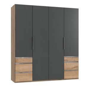 Alkes Wooden 4 Doors Wardrobe In Graphite And Planked Oak