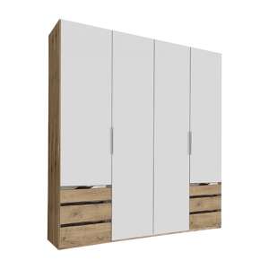 Alkes Wooden 4 Doors Wardrobe In White And Planked Oak