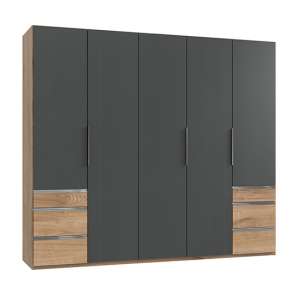 Alkes Wooden 5 Doors Wardrobe In Graphite And Planked Oak