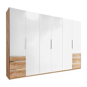 Alkes Wooden 6 Doors Wardrobe In White And Planked Oak