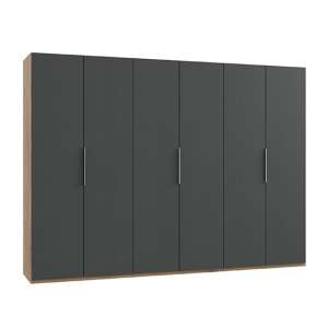 Alkes Wooden Wardrobe In Graphite And Planked Oak With 6 Doors