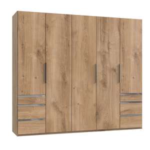 Alkes Wooden Wardrobe In Planked Oak With 5 Doors 6 Drawers