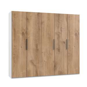 Alkes Wooden Wardrobe In Planked Oak And White With 5 Doors
