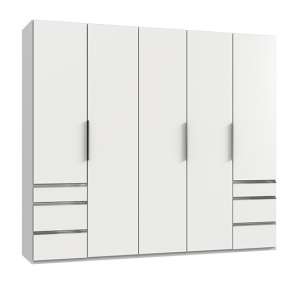 Alkes Wooden Wardrobe In White With 5 Doors 6 Drawers