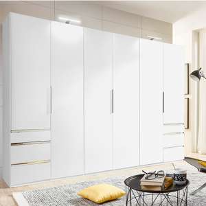 Alkes Wooden Wardrobe In White With 6 Doors 6 Drawers