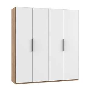 Alkes Wooden Wardrobe In White And Planked Oak With 4 Doors