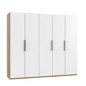 Alkes Wooden Wardrobe In White And Planked Oak With 5 Doors
