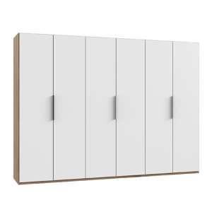Alkes Wooden Wardrobe In White And Planked Oak With 6 Doors
