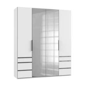 Alkesia Mirrored 4 Doors Wardrobe In White With 6 Drawers