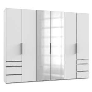 Alkesia Mirrored 6 Doors Wardrobe In White With 6 Drawers