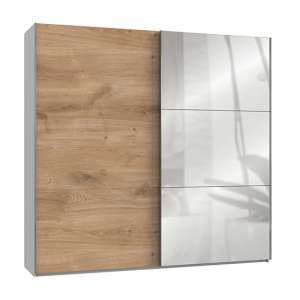 Alkesia Mirrored Door Wide Wardrobe In Planked Oak And White