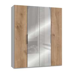Alkesia Mirrored Wardrobe In Planked Oak And White With 4 Doors
