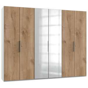 Alkesia Mirrored Wardrobe In Planked Oak And White With 6 Doors