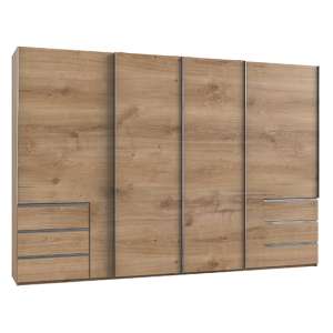 Alkesia Sliding 4 Doors Wooden Wide Wardrobe In Planked Oak