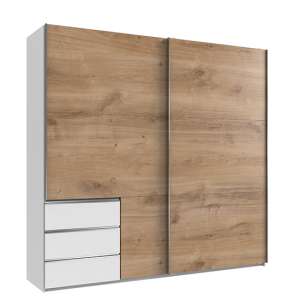 Alkesia Sliding Door Wooden Wide Wardrobe In Planked Oak White