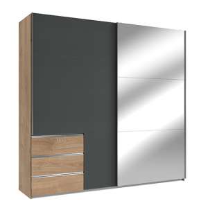 Alkesia Wide Mirrored Door Wardrobe In Graphite Planked Oak