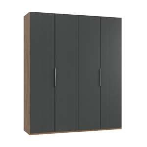 Alkesia Wooden 4 Doors Wardrobe In Graphite And Planked Oak