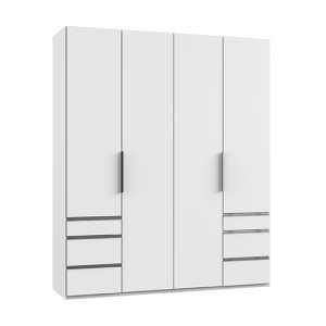 Alkesia Wooden 4 Doors Wardrobe In White With 6 Drawers