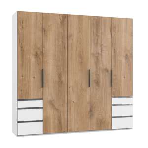 Alkesia Wooden 5 Doors Wardrobe In Planked Oak And White