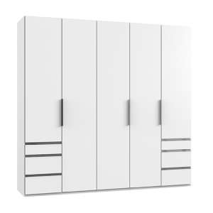 Alkesia Wooden 5 Doors Wardrobe In White With 6 Drawers