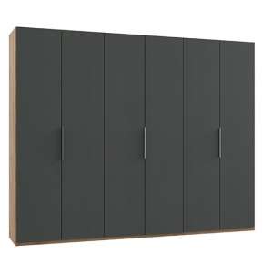 Alkesia Wooden 6 Doors Wardrobe In Graphite And Planked Oak
