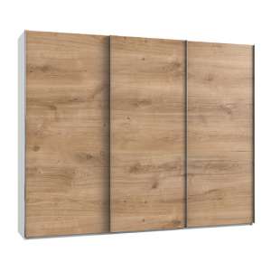 Alkesia Wooden Sliding 3 Doors Wardrobe In Planked Oak And White
