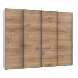 Alkesia Wooden Sliding 4 Doors Wardrobe In Planked Oak And White