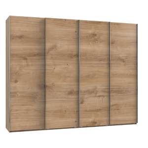 Alkesia Wooden Sliding 4 Doors Wardrobe In Planked Oak