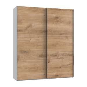 Alkesia Wooden Sliding Door Wardrobe In Planked Oak And White