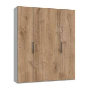 Alkesia Wooden Wardrobe In Planked Oak And White With 4 Doors