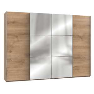 Alkesu Mirrored Sliding Door Wardrobe In Planked Oak With 4 Door