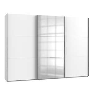 Alkesu Mirrored Sliding Door Wardrobe In White With 3 Doors