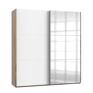 Alkesu Mirrored Sliding Door Wardrobe In White And Planked Oak