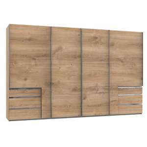 Alkesu Sliding 5 Doors Wardrobe In Planked Oak With 6 Drawers