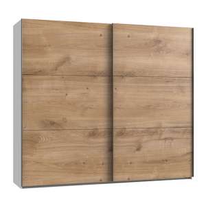 Alkesu Wide Wooden Sliding Door Wardrobe In Planked Oak White