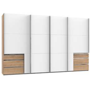 Alkesu Wooden Sliding Wardrobe In White Planked Oak With 5 Doors